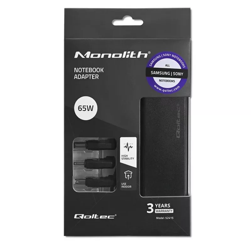 Qoltec 52415 Netzteil kompatibel mit Samsung Sony 65 W | 3 Stecker | +Netzkabel