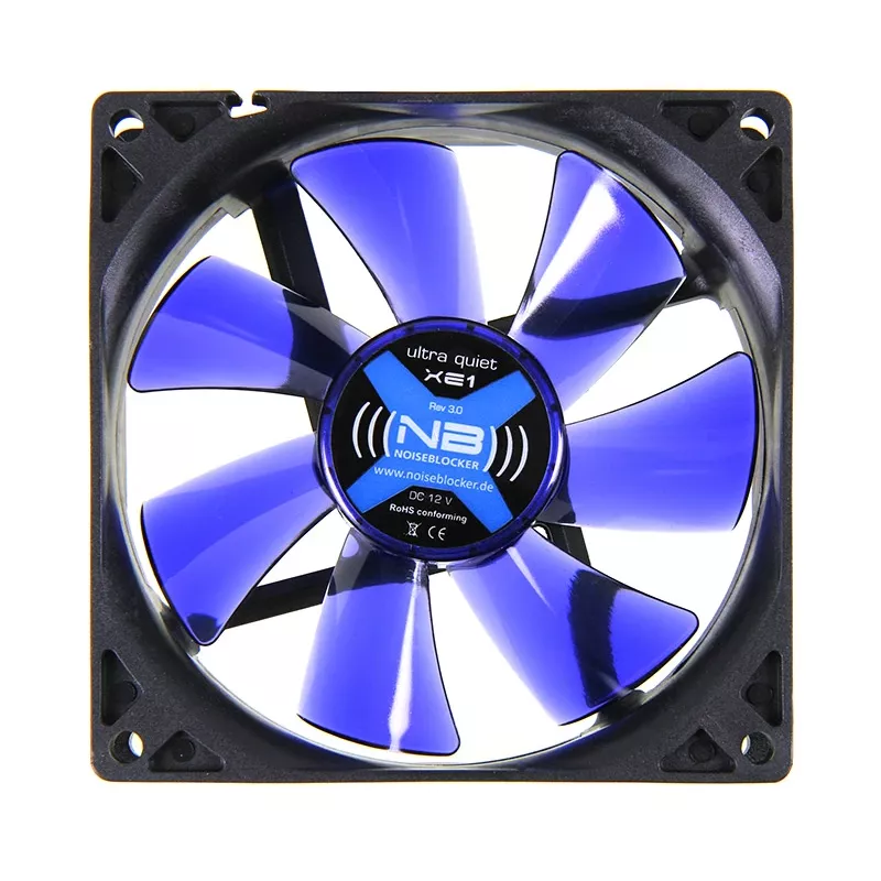 Computer-Gehäuselüfter NoiseBlocker SchwarzSilentFan XE1 92 mm, 1500 U/min, 17 dB, 50 m³/h, 4 V, Schwarz