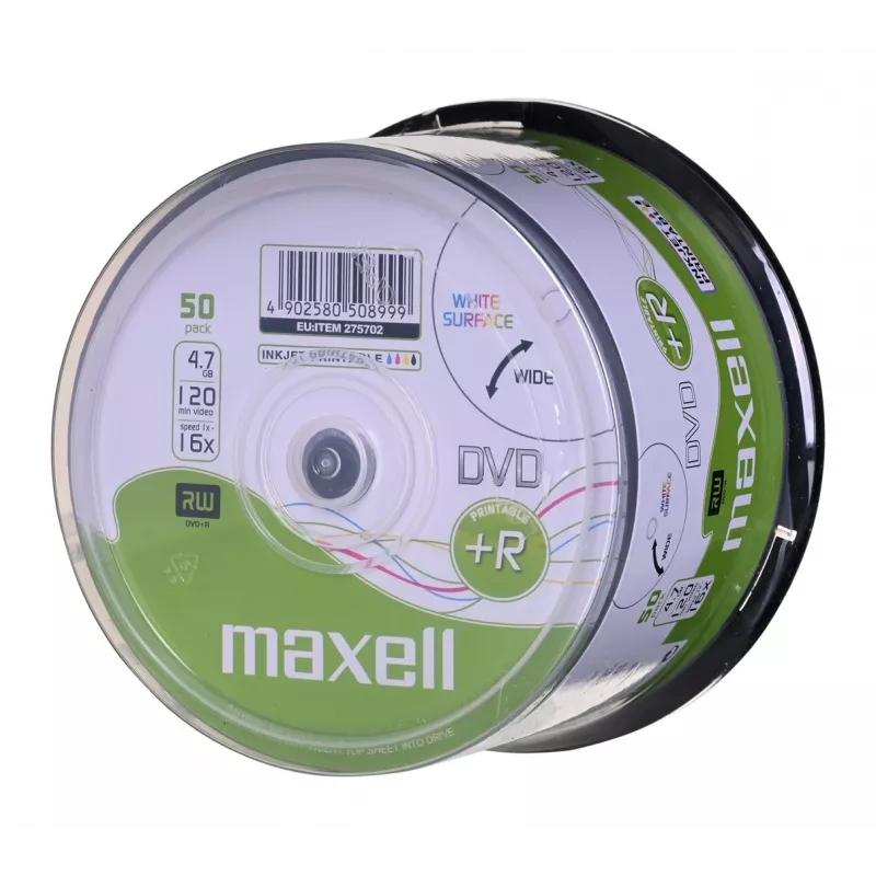 MAXELL DVD+R 4,7 GB 16x 50er-Packung bedruckbare Cakebox