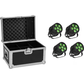 LED-PAR-Lichterset EUROLITE Silent 6 QCL Floor – 4× Scheinwerfer mit Flightcase