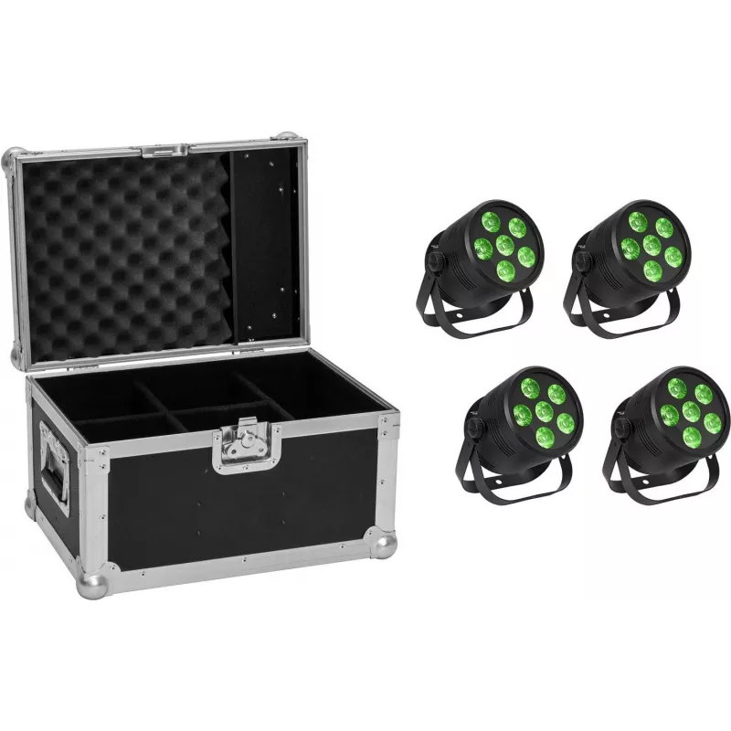 LED-PAR-Lichterset EUROLITE Silent 6 QCL Floor – 4× Scheinwerfer mit Flightcase