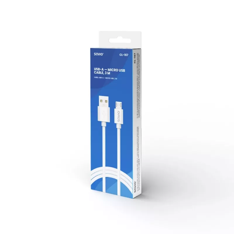 Savio USB 2.0 USB A - Micro USB Weiß CL-167 3 m Kabel