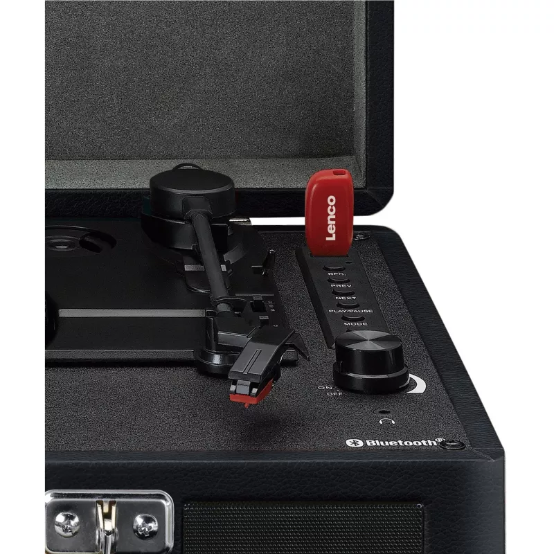 Plattenspieler mit Riemenantrieb Lenco TT-115 Schwarz – tragbarer Koffer-Plattenspieler, Bluetooth 5.0, USB-Aufnahme, 33/45/78 U/min