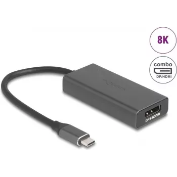 DELOCK 64316 Videokabeladapter USB Type-C auf HDMI + DisplayPort, 0,15 m, Aluminium, Grau