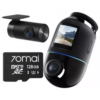 Dashcam 70mai Omni X800 4K mit 70mai 128GB SD-Karte — 4K Front- und Innenraumaufnahme