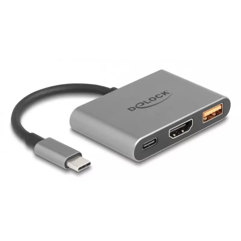 DeLOCK 61071 Videokabel-Adapter 0,1 m USB Type-C USB Type-C USB Type-A HDMI Grau
