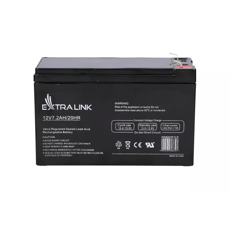 UPS-Batterie Extralink AGM 12V 7,2Ah (7Ah) verschlossene Blei-Säure VRLA, wartungsfrei, schwarz