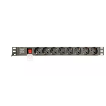 Stromverteilereinheit GEMBIRD EG-PDU-014 — 8× Typ-F-Steckdosen, 16 A, 3 m Kabel, 1U Rack, 3680 W, schwarz