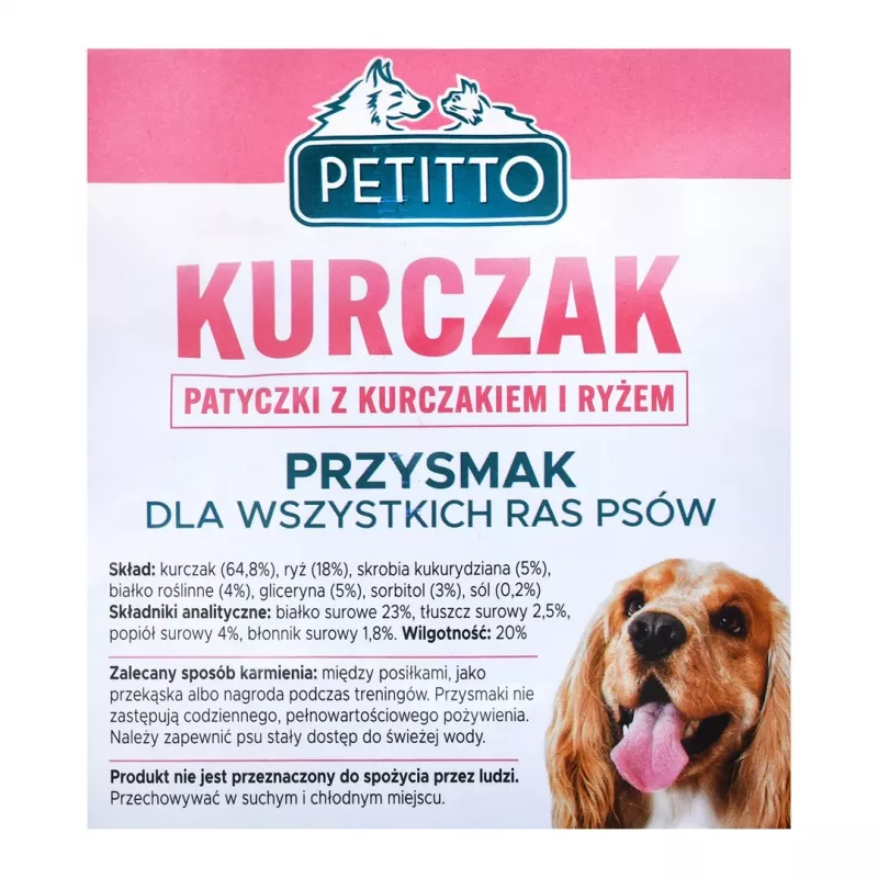 Hundeleckerli PETITTO Sticks mit Huhn und Reis 500 g — diätetischer Ergänzungssnack, Protein 23%, Fett 2,5%
