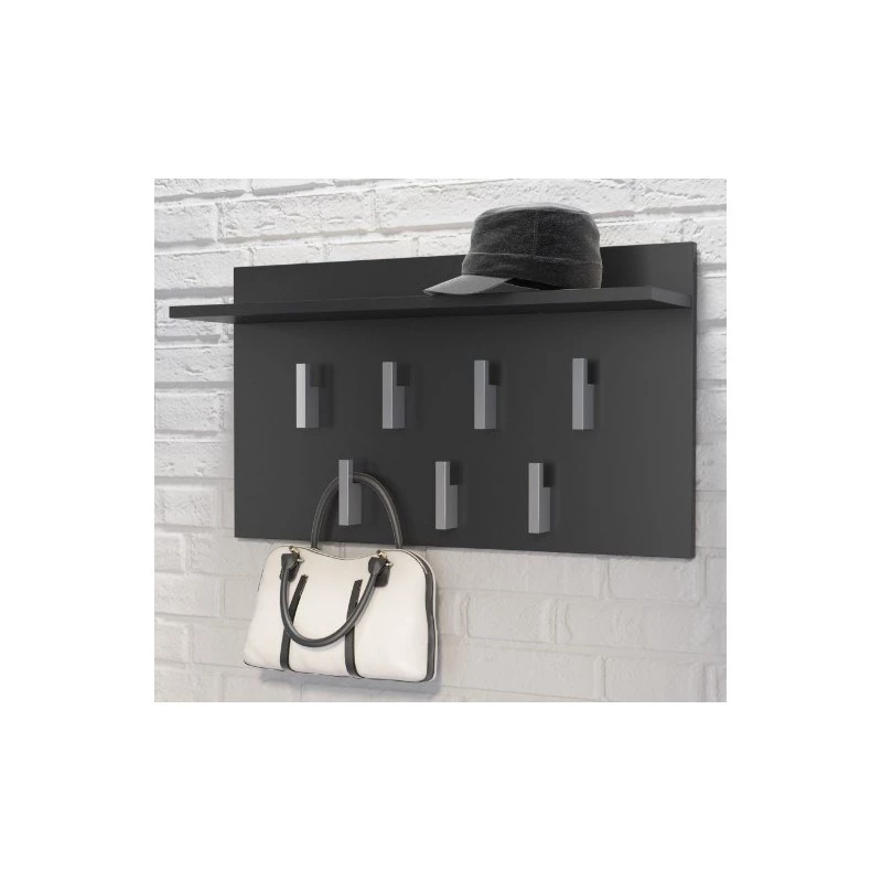 Wandgarderobe Top E Shop WIESZAK 2F CZERŃ MAT — Spanplatte, 7 Haken, 700×200×400 mm, schwarz