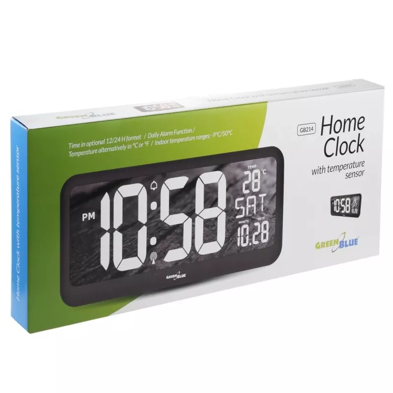 Große Digitaluhr Wandmontage freistehend mit Temperatursensor 37x17cm LCD-Anzeige Netzadapter & batteriebetrieben