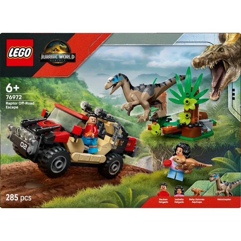 Bauset LEGO Jurassic World 76972 Raptor Off-Road Escape, 285 Teile, 2 Minifiguren, Alter 6+