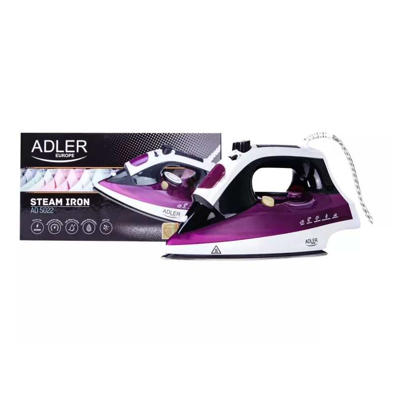 Adler AD 5022 Trocken- & Dampfbügeleisen Keramiksohle Lila, 2200 W