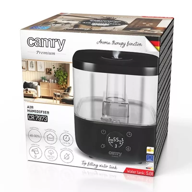 Camry | CR 7973b | Luftbefeuchter | 23 W | Wassertankkapazität 5 L | Geeignet für Räume bis 35 m² | Ultraschall | Befeuchtungsleistung 100-260 ml/h | Schwarz