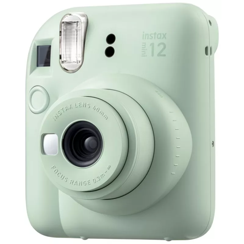 Sofortbildkamera Fujifilm Instax Mini 12 Grün — Bild 86x54 mm, Film 62x46 mm, 60 mm äquiv. Brennweite