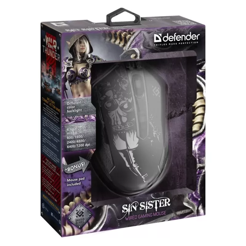 Gaming, optische, kabelgebundene Maus DEFENDER GM-933 SIN'SISTER 7200dpi 6P RGB