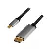 LogiLink CUA0100 Kabeladapter DisplayPort USB 3.2 Gen1 Type-C 1,8m Schwarz Grau