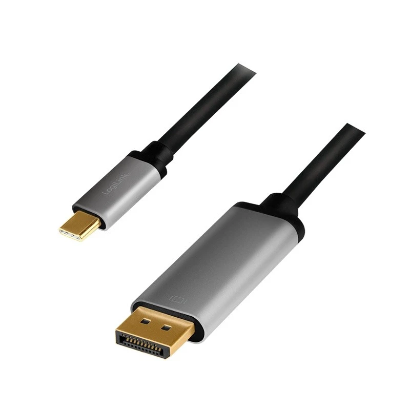 LogiLink CUA0100 Kabeladapter DisplayPort USB 3.2 Gen1 Type-C 1,8m Schwarz Grau