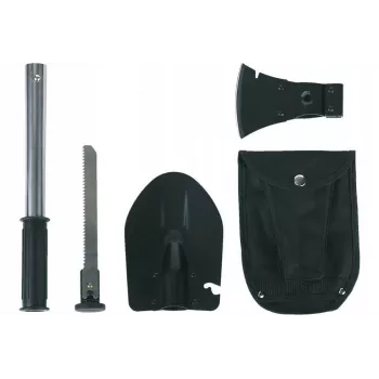 FOSCO taktisches Feldspaten 433120 mit integrierter Säge und Axt, Edelstahl, 836 g, schwarz