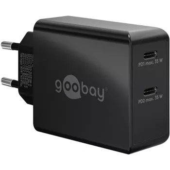 Indoor-Ladegerät Goobay 61757 Schnellladung USB Type-C 2 Ports Schwarz