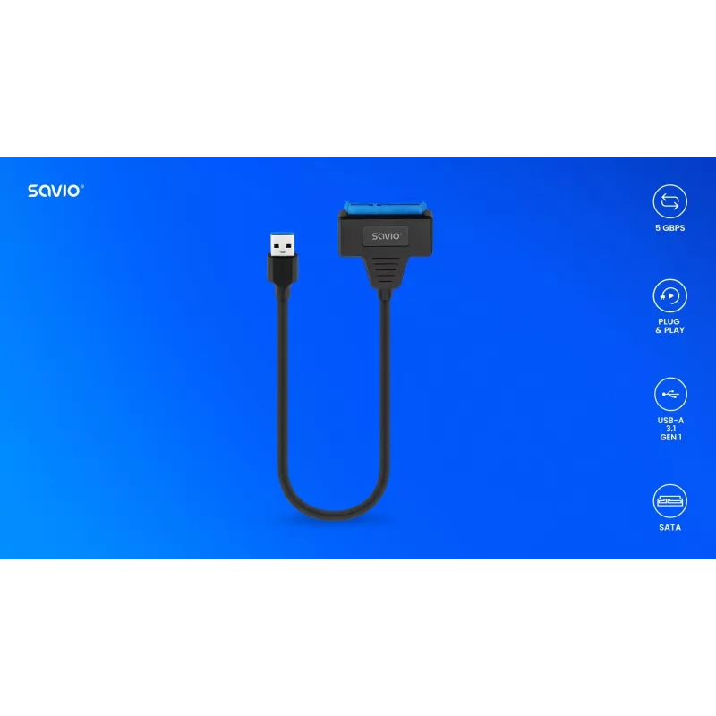 SAVIO SATA auf USB 3.1 Gen 1 Schnittstellenkabel AK-68, SATA-Buchse auf USB-A-Stecker, 5 Gbit/s, 0,25 m, schwarz