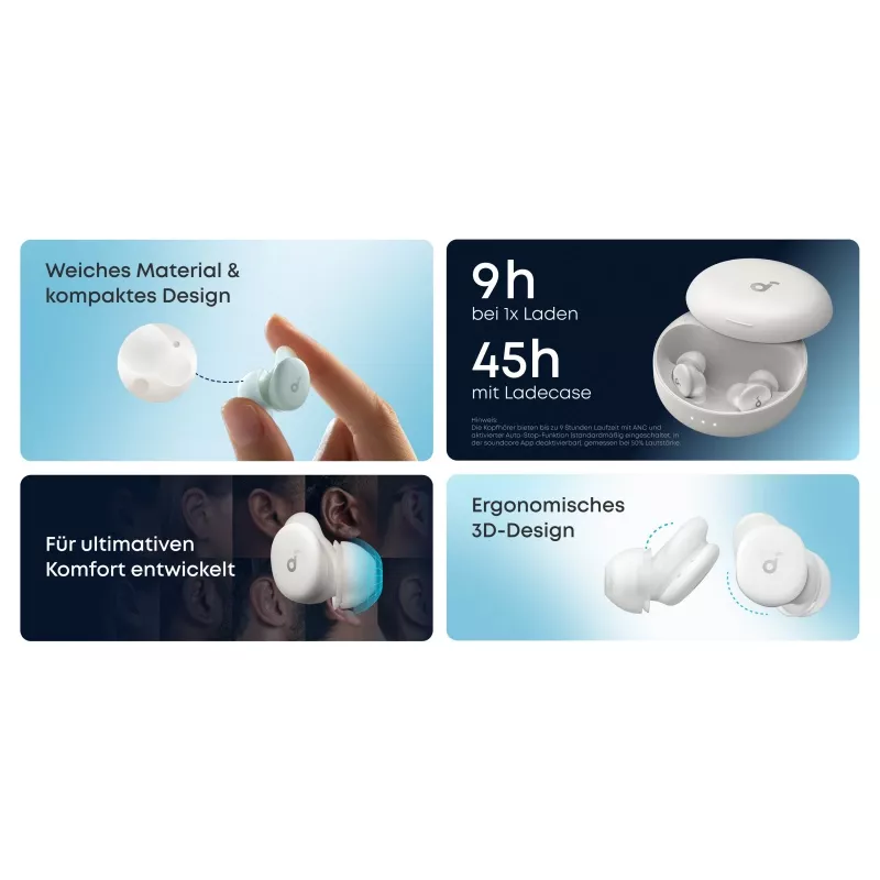 Wiederverwendbarer Ohrstöpsel Anker Soundcore Sleep A30 — In-Ear, kabellos, grün, 2 Stk.