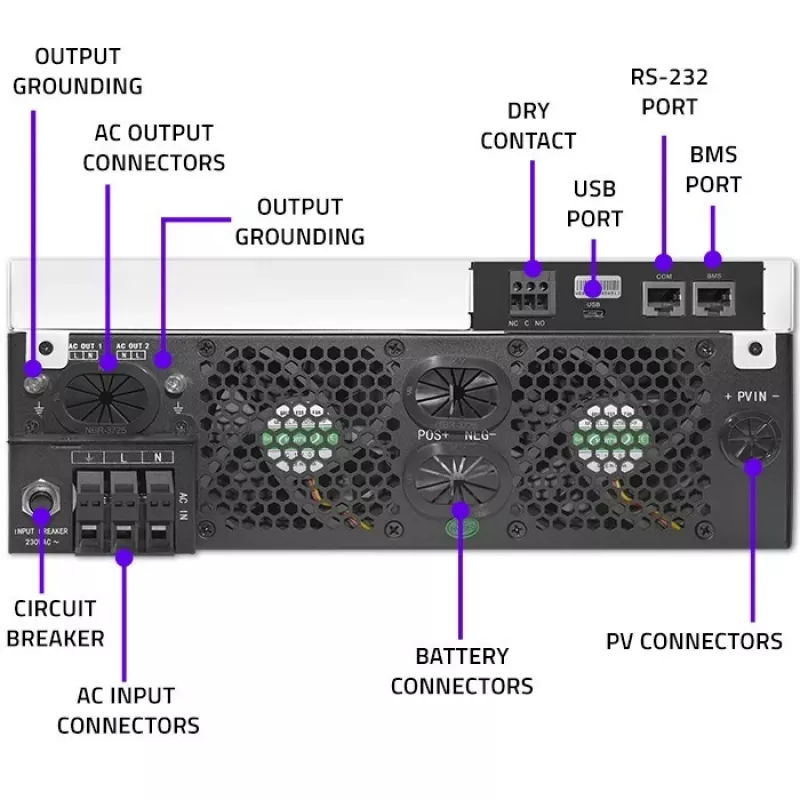Qoltec, Spannungswandler, Hybrid-Solar-Wechselrichter Off-Grid 4kVA 4kW 120A MPPT LCD Wi-Fi BMS Sinus