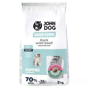 Trockenfutter für Hunde JOHN DOG Good Form Puppy Schwein mit Rind — 3 kg Packung für Welpen