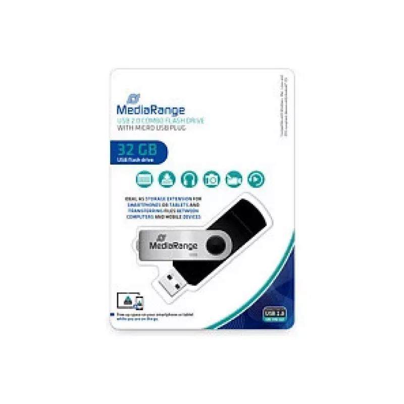 MediaRange MR932 - USB-Flash-Laufwerk - 32 GB - USB 2.0 / Micro-USB - Schwarz/Silber (MR932-2)
