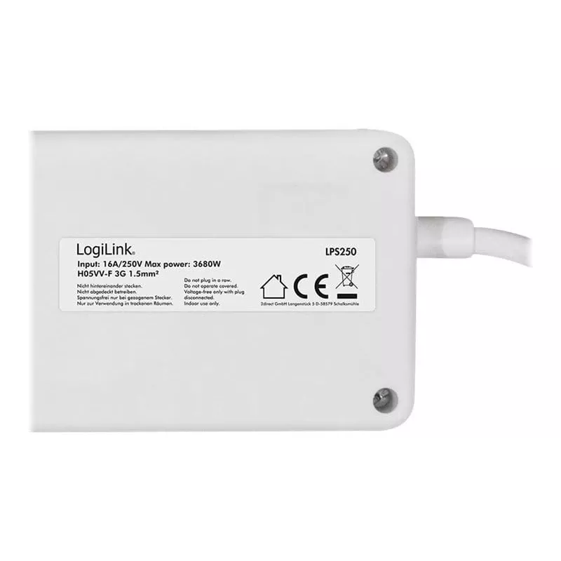 Netzsteckdosenleiste LogiLink LPS250 1,5 m 6 AC-Steckdosen Innenbereich Weiß