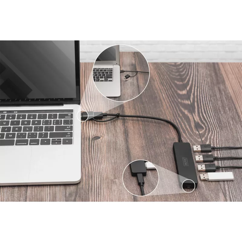 USB Hub, Digitus, DA-70235, 4-Port, USB 3.2 Gen 1, Type-A und Type-C, 12000 Mbit/s