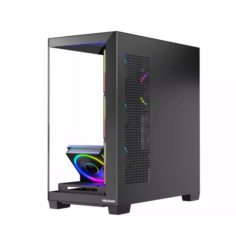 PC-Gehäuse MODECOM Volcano Stellar 5F ATX Midi Tower, gehärtetes Glas, 5 vorinstallierte Lüfter, USB‑C, unterstützt microATX/ATX, max. GPU 420 mm, CPU-Kühlerhöhe 175 mm