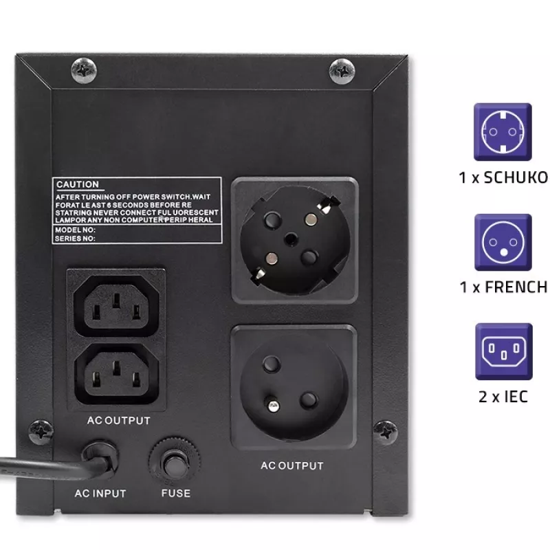 Unterbrechungsfreie Stromversorgung USV Qoltec 53775 1,2 kVA 720 W 4 AC-Steckdosen