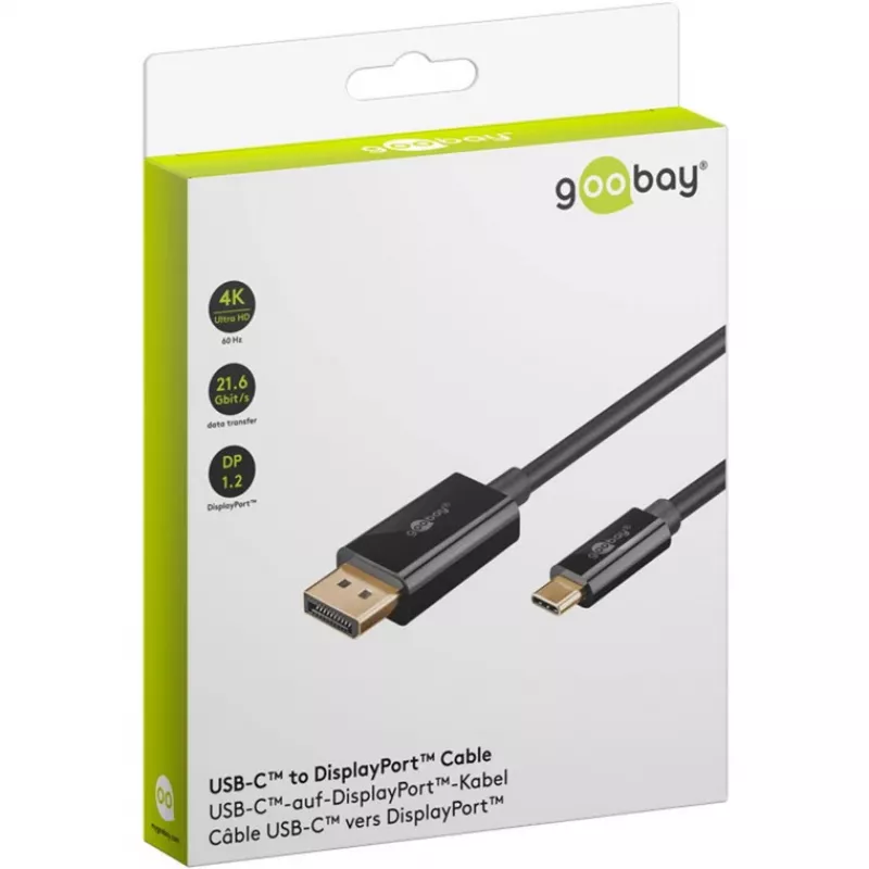 Goobay USB-C auf DisplayPort Kabel – vergoldete Stecker, Ultra HD Auflösungen bis zu 4K @ 60 Hz, Typ C Thunderbolt 3/4 zu DP Adapter kompatibel mit