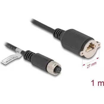 Netzwerkkabel DeLOCK M12-Kabel A-kodiert 8-polig Buchse auf RJ45-Buchse Cat.5e FTP 1 m schwarz