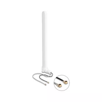 DELOCK WiFi 6 Twin-Antenne mit 2 x I-PEX MHF I Steckern — Rundstrahlende Netzwerkantenne