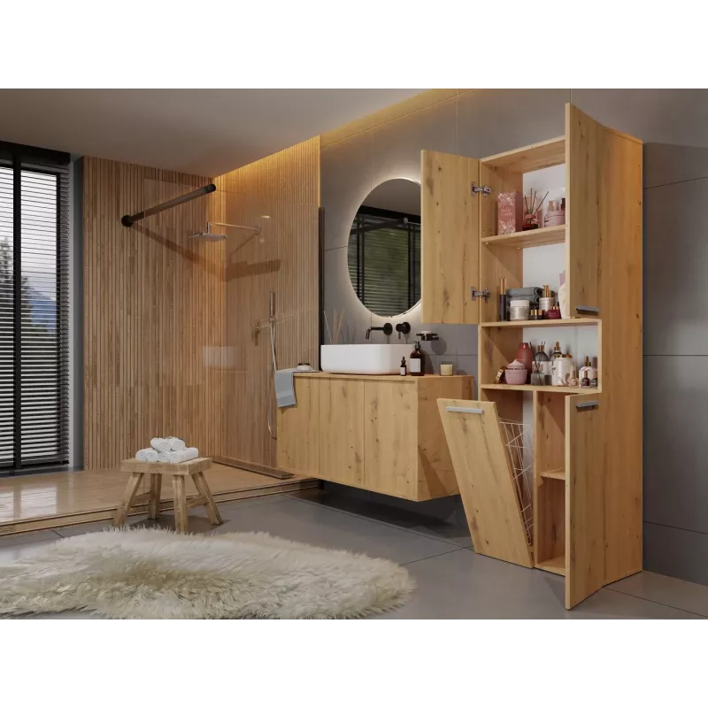 Badezimmer-Schrankschrank Top e shop NEL 1K DK ART KPL, Eichenrahmen, 600×300×1740 mm, 5 Regale, freistehend