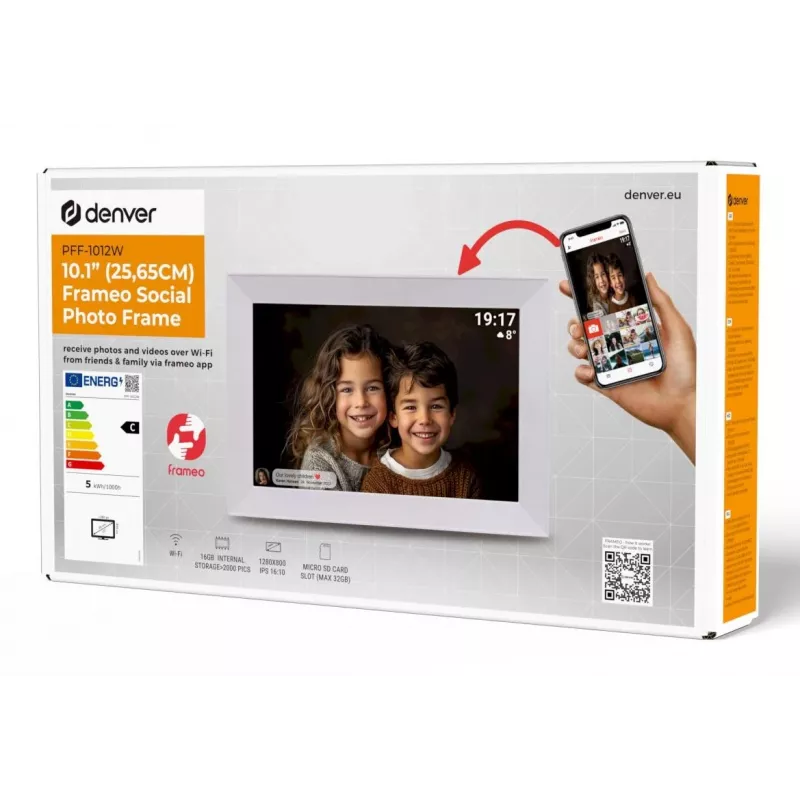 Denver PFF-1012 digitaler Bilderrahmen Weiß 25,6 cm (10.1) Touchscreen Wi-Fi
