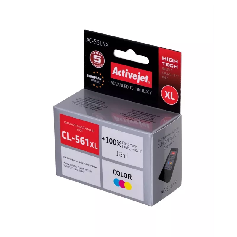 Activejet AC-561NX Tinte (Ersatz für Canon CL-561XL; Supreme; 18 ml; Farbe: Cyan, Magenta, Gelb)