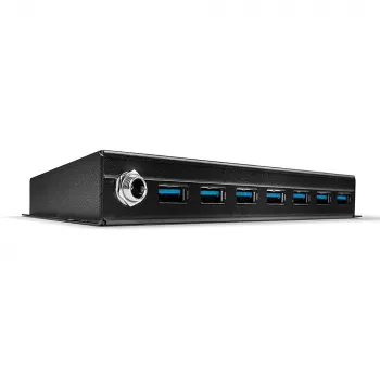 Lindy 7 Port USB 3.0 Metal Hub, USB 3.2 Gen 1 (3.1 Gen 1) Type-A, 5000 Mbit/s, Schwarz, 0,8 m, 185 mm, 75 mm