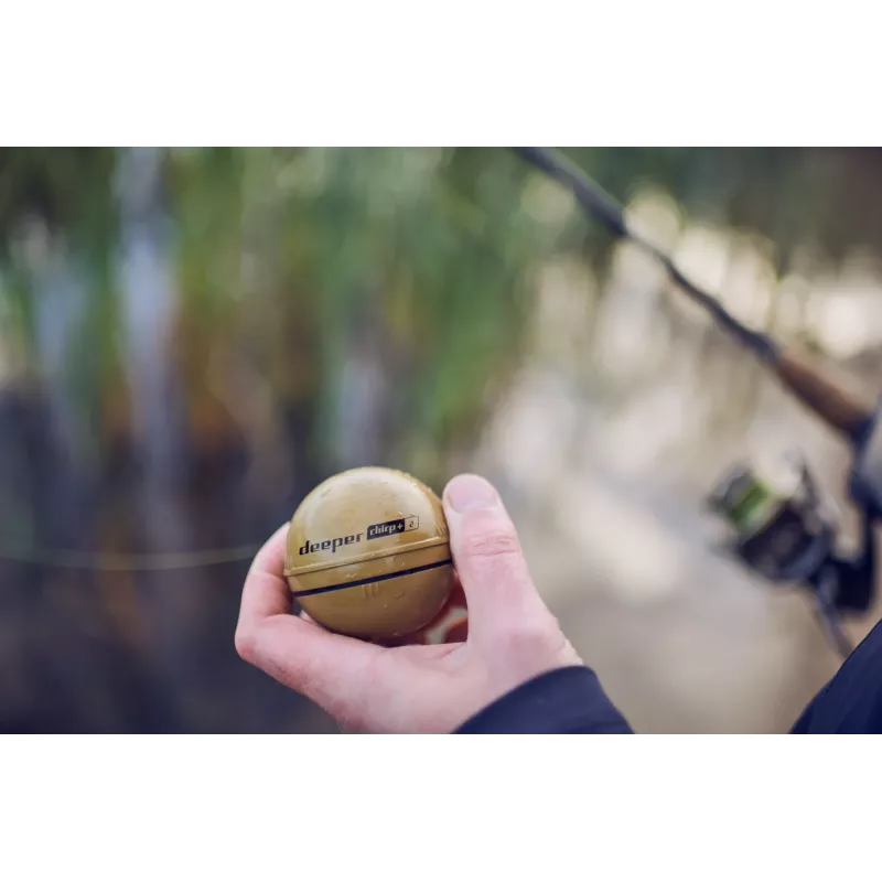 Tragbarer Fischfinder Deeper CHIRP+ 2 (100 m, 675 kHz, 47° Kegel, Wi‑Fi, GPS, sandfarben)
