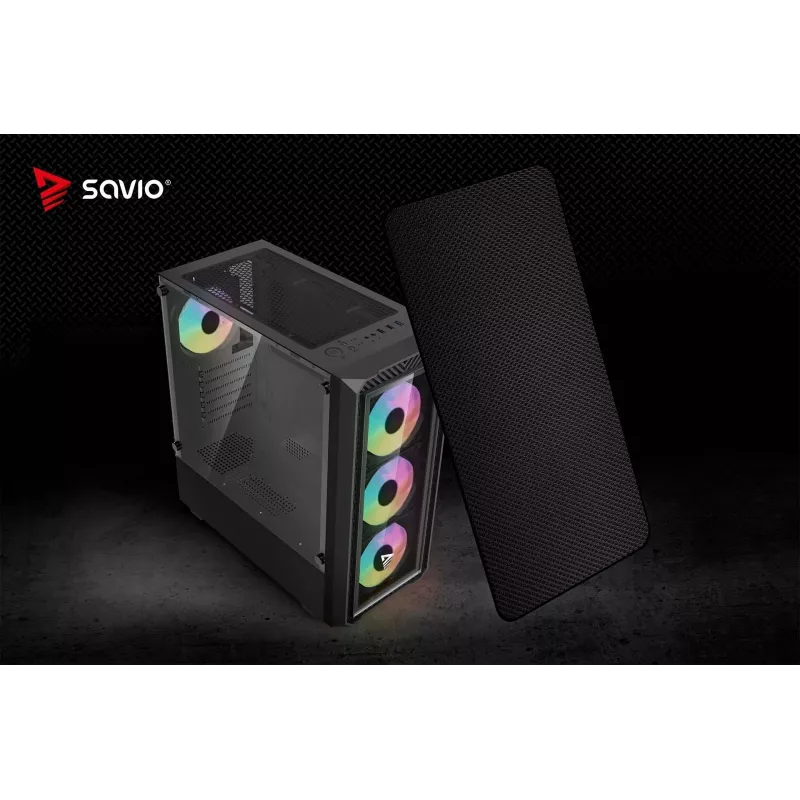 PC Cube Gehäuse SAVIO Noctis Glass RGB — Schwarz, ATX/Micro-ATX, 210×410×450 mm, 3×120 mm Frontlüfter