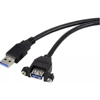 Renkforce USB-Kabel USB 3.0 USB-A-Stecker, USB-A-Buchse 1,00 m Schwarz für Installation, Schraubverriegelung RF-5720388 (RF-5720388)