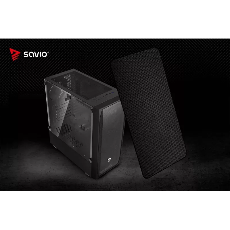 PC-Gehäuse SAVIO Noctis Flow — Cube Mini‑ITX/Micro‑ATX/ATX, 3x120mm vorne, 1x120mm hinten, 2x3,5 Zoll + 3x2,5 Zoll Einschübe, gehärtetes Glas