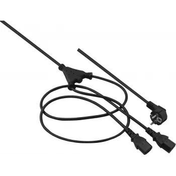 Power-Y-Kabel helos 262674 — 2,0 m, 2× IEC C13 auf 1× IEC C14, schwarz