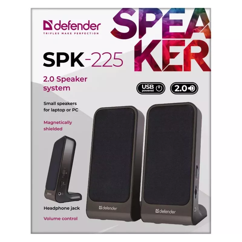 DEFENDER SPK-225 Kabelgebundene 2.0-Lautsprecher, 4 W RMS, USB/DC 5 V, 3,5 mm, schwarz