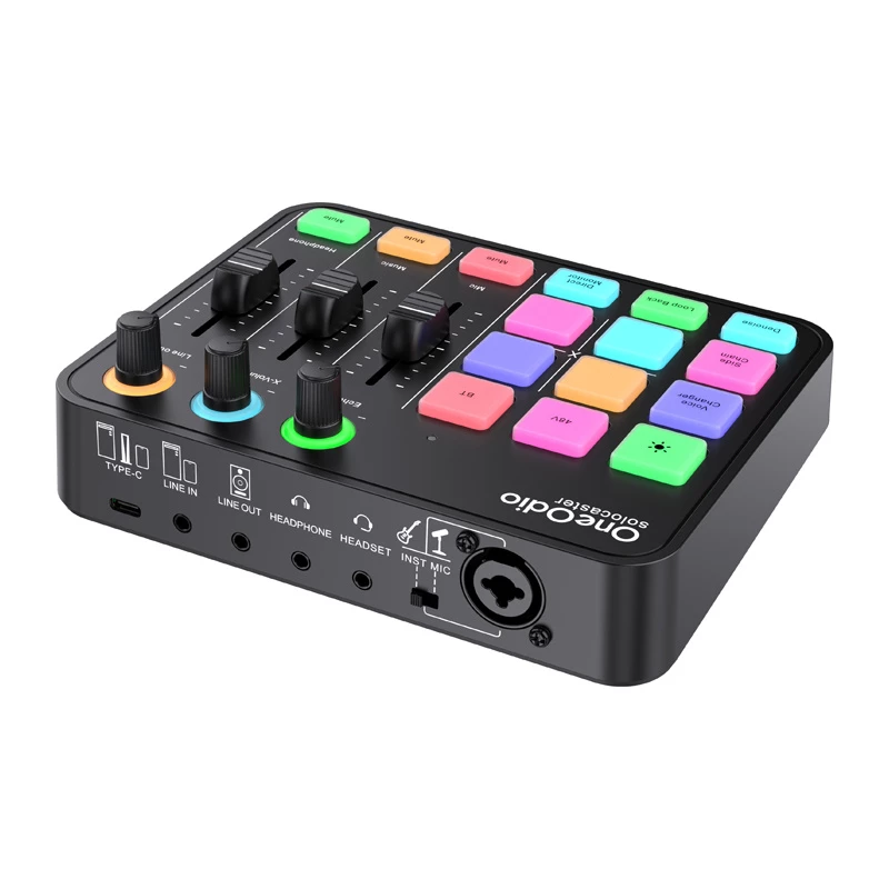 Audio-Mixer und USB-Soundkarte OneOdio Solocaster – kompaktes Desktop-Interface für Streaming und Aufnahme