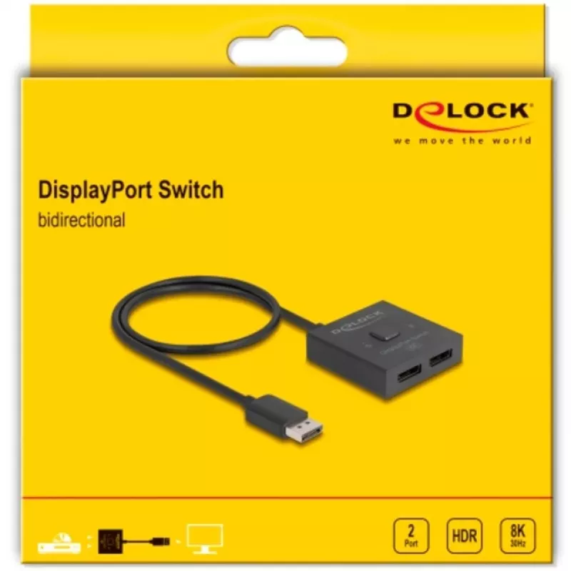 Delock - Video-Verteiler/-Umschalter - 8K, bidirektional - 2 x DisplayPort - Desktop (18906)