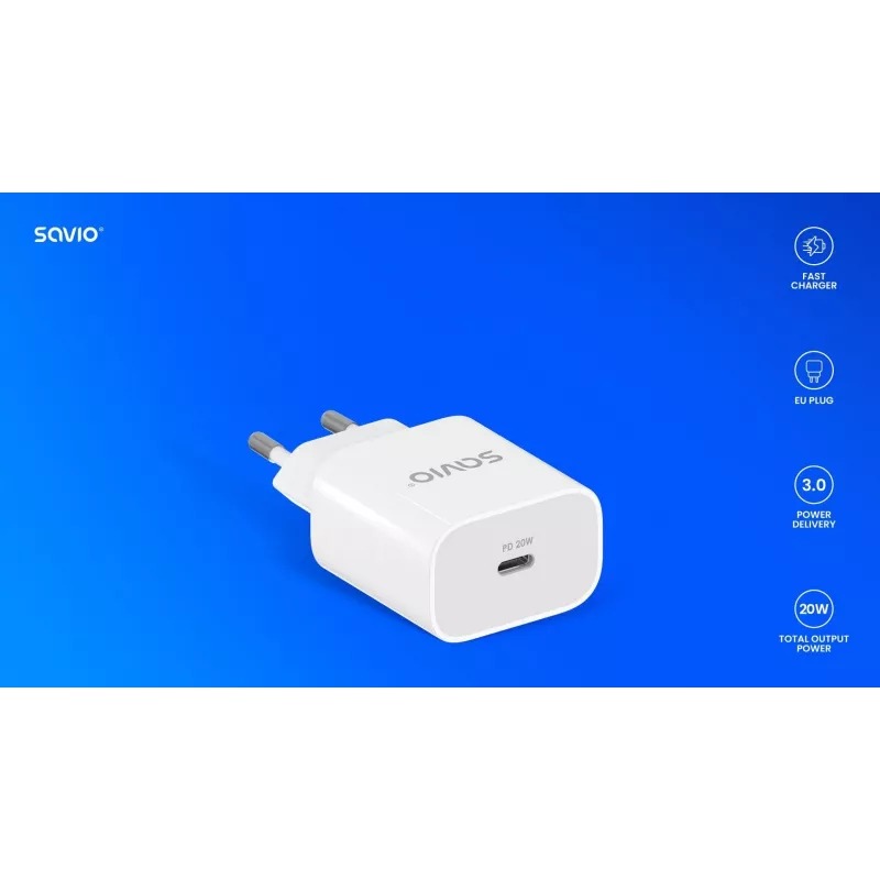 Wandladegerät 20W LA-09 USB-C QC, PD 3.0 Savio SAVLA-09
