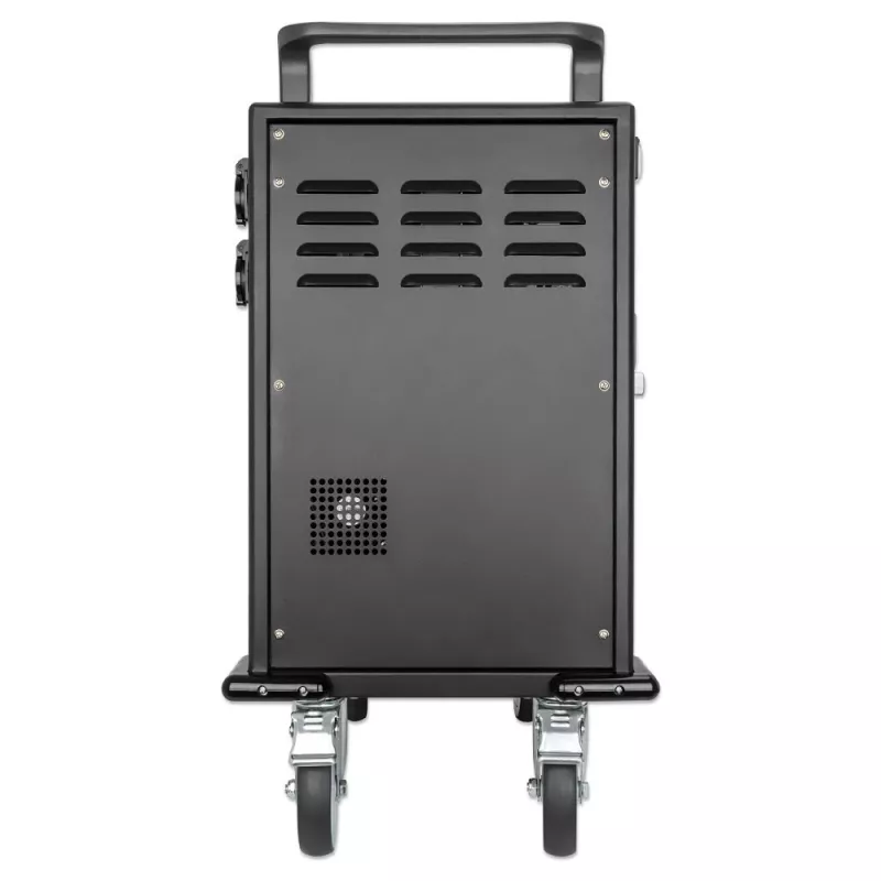 Manhattan iPad bis 13 Zoll, MacBook Air bis 13 Zoll & Chromebook bis 14 Zoll 32-Fach Lade-Wagen/Trolley über USB-C, Auch andere Tablets/Smartphones (mit Gerät-zu-USB-C-Kabel), Fächer 330x22x235 mm, Geräteladekabel nicht enthalten (empfohlen USB-C-Kabel 35